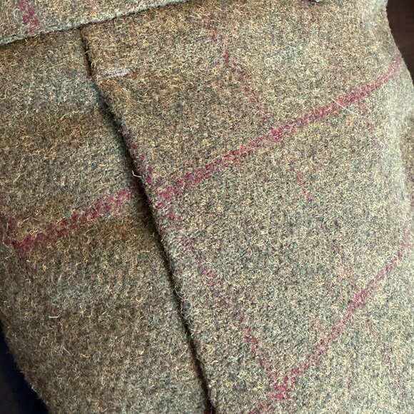 Men's Tweed Pants Trousers - Moss Green with Burgundy Windowpane - 40x27 - Picture 9 of 9